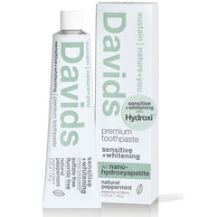 Davids Nano Hydroxyapatite Natural Toothpaste Sensitive Whitening Enamel Health Fluoride Free SLS Free Peppermint 5.25 oz Metal Tube Tube Roller Included