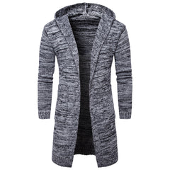 Men's Oversized Black Hooded Knitted Cardigan Sweater
