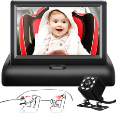 Baby Car Mirror 4.3 HD Night Vision Function Car Mirror Display Safety Car Seat Mirror Camera Monitored Mirror with Wide Crystal Clear View Aimed at Baby Easily Observe the Baby’s Move(Not USB)