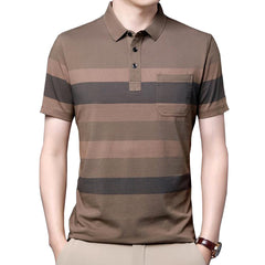 Men's Short Sleeve Striped Business Shirt with Pocket