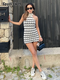 Striped Knitted Sleeveless Mini Dress & Cropped Top Set