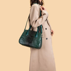 3Pcs Crocodile Embossed PU Leather Bag Set for Women